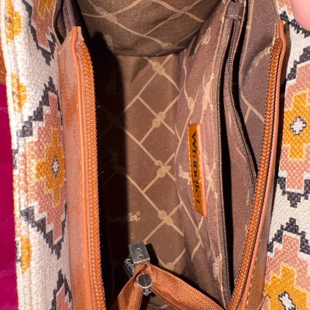Wrangler Tan and Brown Geometric Satchel - Picture 3 of 3